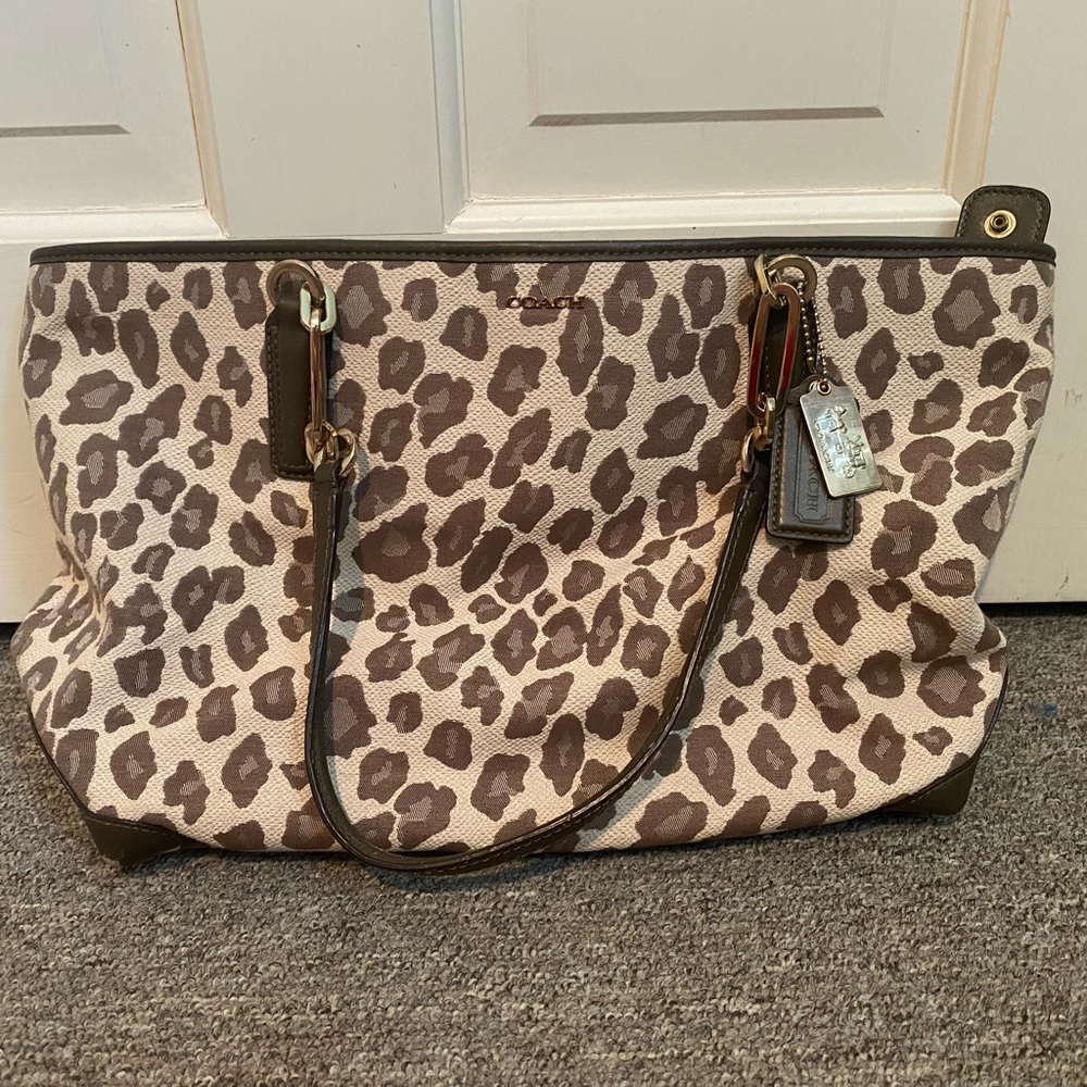 Coach Purse Tote Leopard Canvas